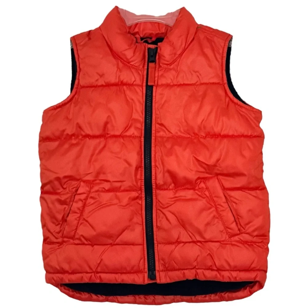 Old Navy Boys Size 4T Orange/Navy Zip Up Puffer Vest with Pockets